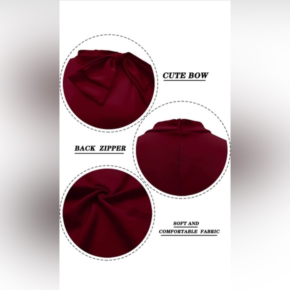 LAGSHIAN Bodycon Short Sleeve Bow Club Ruffle Pencil Party Dress- wine red- XL - Picture 2 of 10
